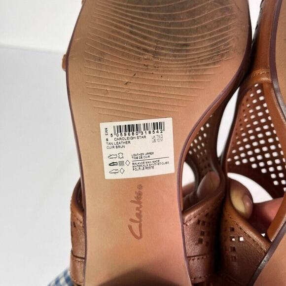 Clarks Sandals Womens 10 Tan Caroleigh Star Heeled Leather Open Toe - Picture 8 of 11